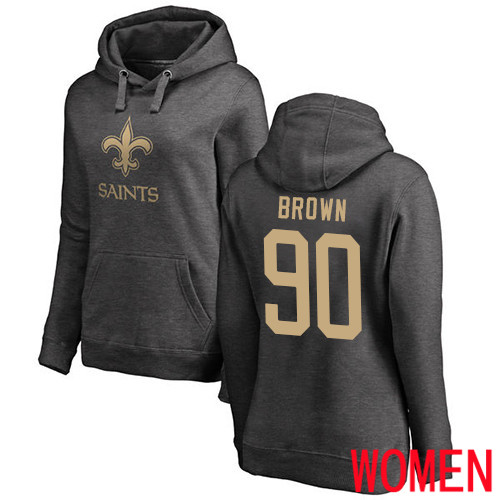New Orleans Saints Ash Women Malcom Brown One Color NFL Football #90 Pullover Hoodie Sweatshirts->nfl t-shirts->Sports Accessory